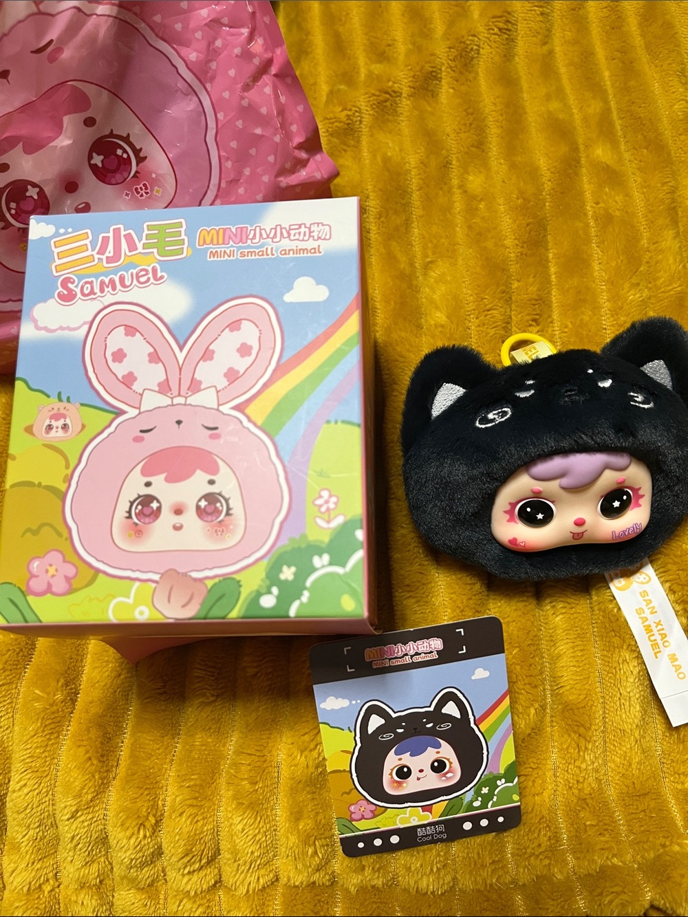 Samuel Mini Animal Plush Pendant- Black with Pink Face